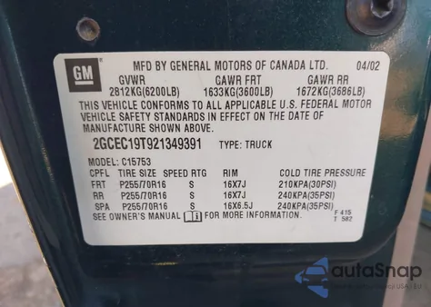 2002 Chevrolet Silverado 1500 Ls from USA, damaged, VIN 2GCEC19T921349391